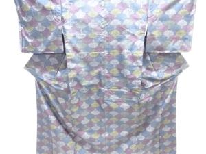 花青海波模様織り出し手織り紬着物